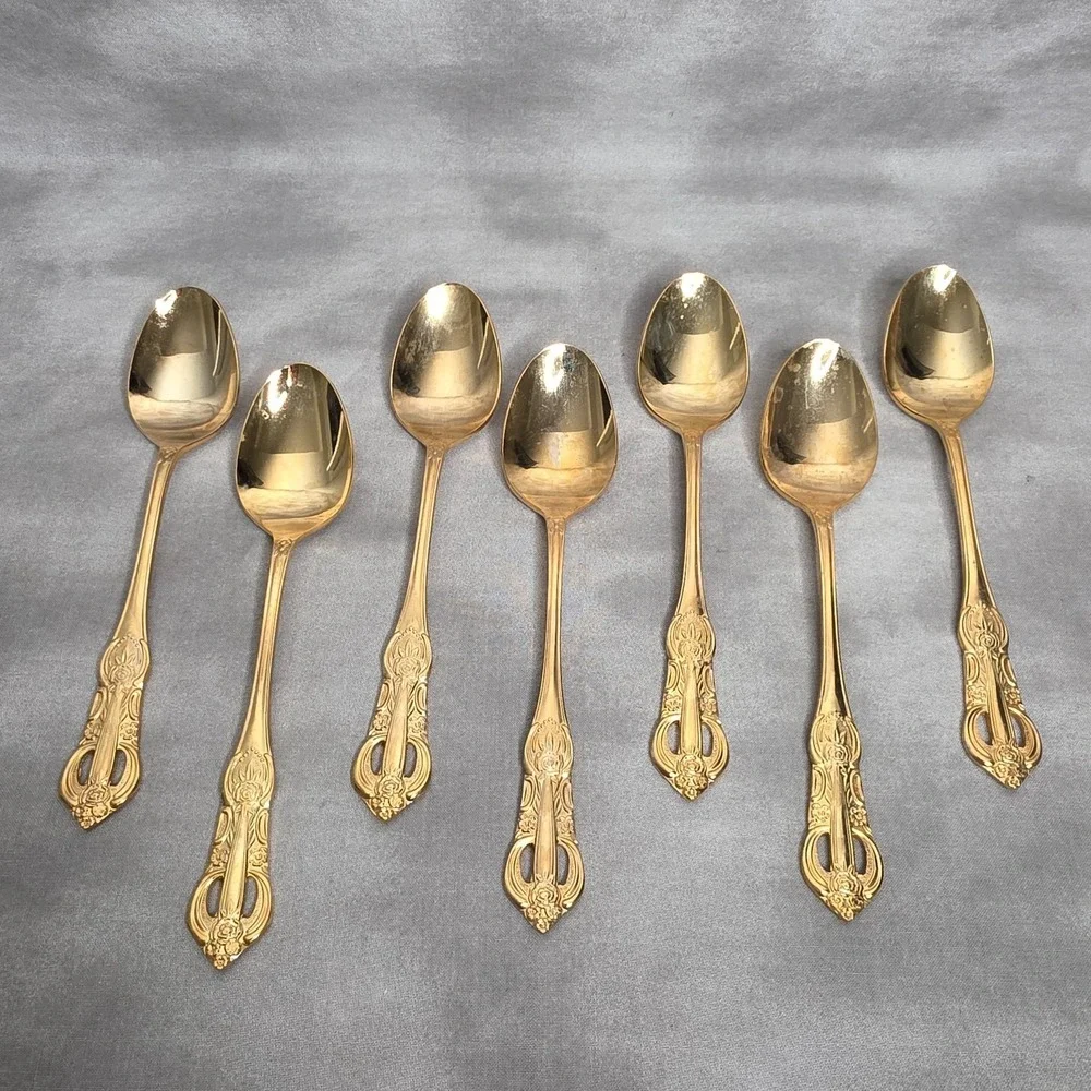 (X7) Hanford Forge Princeton Gold Electroplate Place/Oval Soup Spoons 7.25